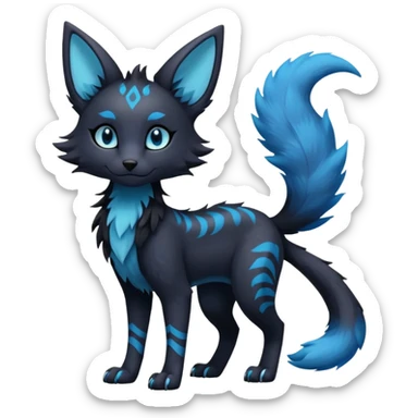Kawaii dark edgy gloomy dusky dull-colored fantasy ethereal feline-vernid-sergal-umbreon-fursona animal creature with a tufted tail full body with intricate markings  sticker