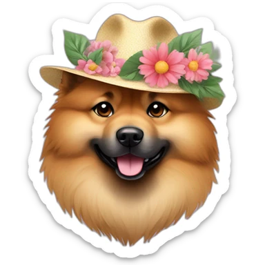 Eurasier dog with floral hat sticker