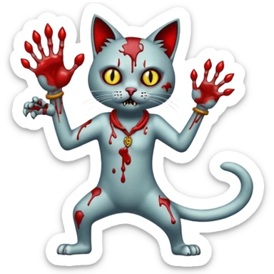bloody zombie cat full body with action pose sticker