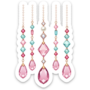 Rose-colored pastel glistening glossy sparkly shiny glittery hanging crystals pearls and beads and gemstones decorations sticker