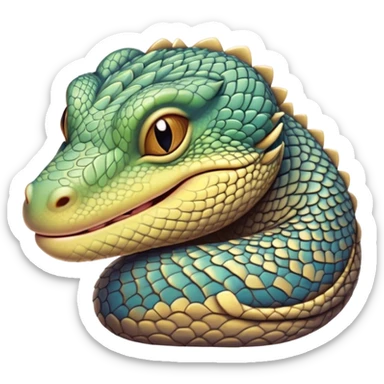 Meme-Worthy cute Sleeping Monitor Lizard Portrait Emoji, Head resting peacefully with a contented smile, showcasing intricately patterned scales and eyes gently closed in serene slumber, Simplified yet comically adorable features, highly detailed, glowing with a soft, drowsy earthy light, high shine, relaxed and utterly lovable, stylized with an air of playful laziness, bright and heartwarming, soft glowing outline, capturing the essence of a sleeping reptilian guardian that feels destined to become the next viral icon of adorable rest! sticker