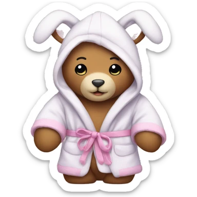 teddy bear that’s wearing a bunny dressing gown  sticker