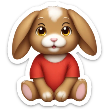 Cute feminine Fluffy brown rabbit teddy wearing red tshirt sitting floppy ears sticker