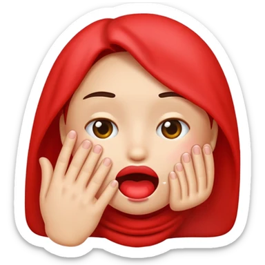 Emoji blushing and covering mouth with hand while being red sticker