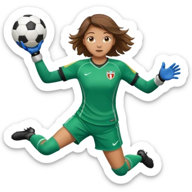 make a girl goalie diving through the air with one soccer ball in her hands sticker