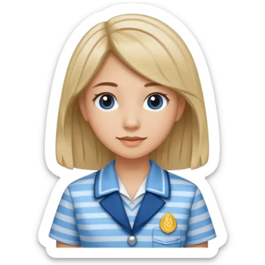 seorang perempuan berambut panjang namun tdk panjang sekali, memakai baju batik sekolah biru muda bermotif garis garis biru muda sticker