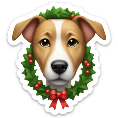 Dog wearing a Christmas wreath round its neck sticker