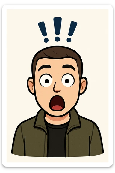 bitmoji style male, surprised, short hair, jacket sticker