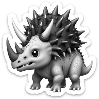 cute triceratops angry, black and white sticker