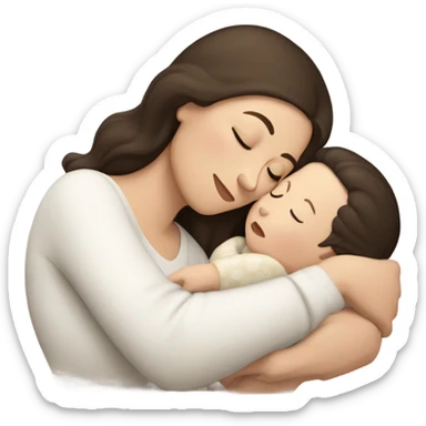 A white-skinned mom darkbrown hair and white-skinned darkbrown hair baby sleeping   sticker
