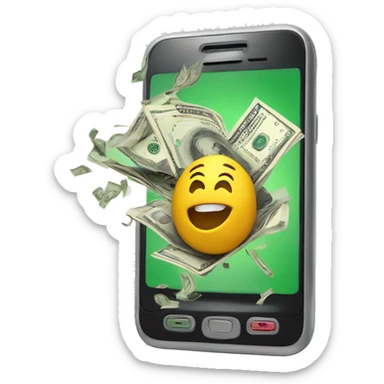 phone with money bursting out of the screen sticker
