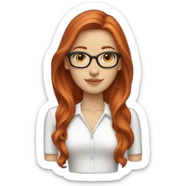White-girl-with-long-hair-red-head-eyes-brown-wearing-glasses-blouse-formal-white sticker