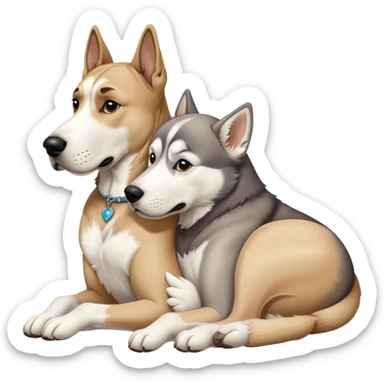 tan Great Dane cuddling a husky, realistic  sticker