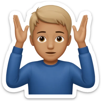 so i want to show a context sentence "what do you think"
a boy with both hand up and tilt head , showing i dont you sticker