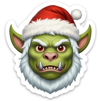 Fantasy Christmas orc beast tamer icon, winter wildlands theme, animal fur details, primal strong face, snowy wilderness atmosphere, stylized emoji portrait, male/female variant
 sticker
