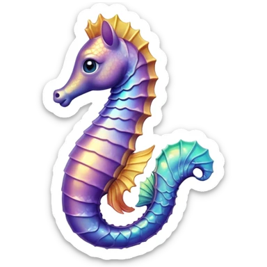 Cinematic Realistic Cute Sea Horse Portrait Emoji, Head tilted playfully and inquisitively, featuring a delicate, curvaceous form with intricately rendered, iridescent scales and a charming, expressive face with round, sparkling eyes full of gentle curiosity, high shine, affectionate and whimsical, styled with a touch of aquatic magic, soft glowing outline, capturing the essence of a mischievous yet lovable sea horse that seems poised to flutter out of the screen into your embrace! sticker