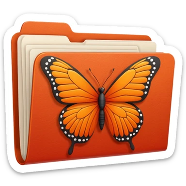 red and orange file folder with butterfly on the cover sticker
