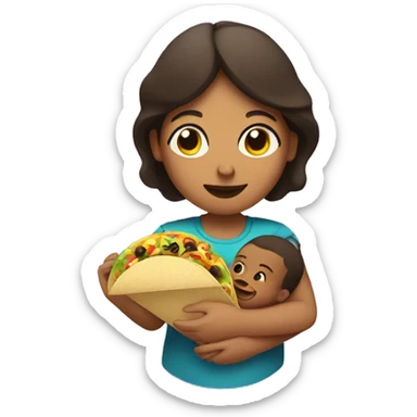 A mother feeding a baby a taco sticker