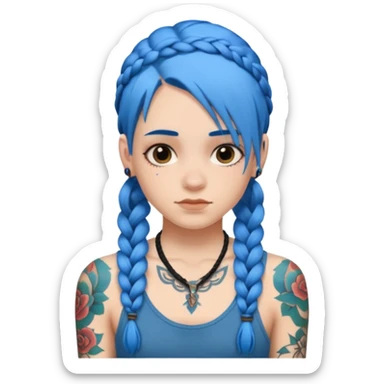 blue hair with braids and tattoos sticker