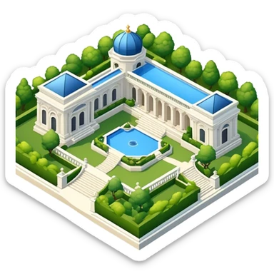 luxury palatial gardens, isometric exterior view sticker
