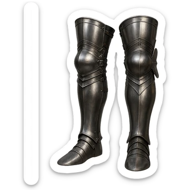 highly detailed realistic steel platelegs leg armor, metallic shine, medieval fantasy style, no shoes, no sabatons, no boots, leg armor ending with a clean edge at the bottom sticker