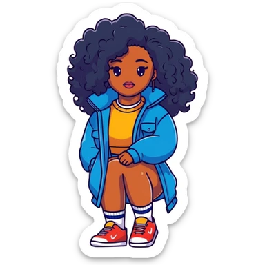 SZA with voluminous curly black hair sticker