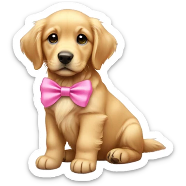 cute golden retriever puppy with pink bow on head sticker