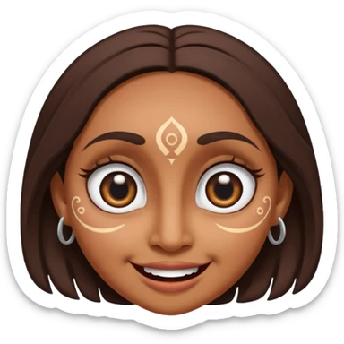 brown Maori female face doing a female pukana, big eyes and upside down smile sticker