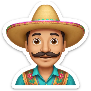 funny Mexican character with a big mustache and sombrero, smiling sticker