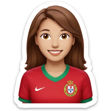 Une femme brune cheveux un peu long et qui a un maillot du portugal sticker