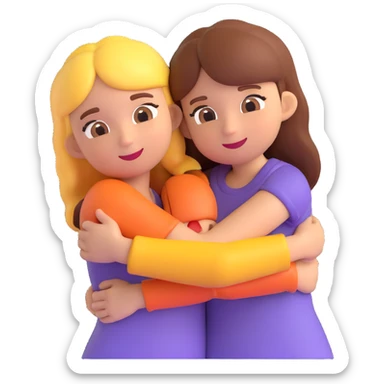 two girls hugging, 3D emoji style sticker