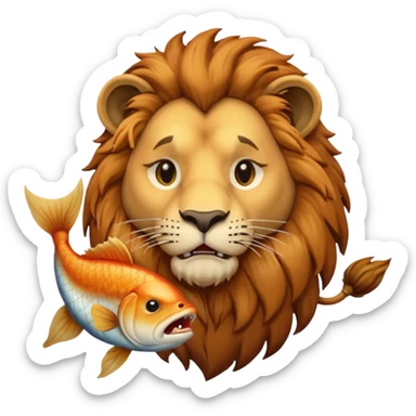  A lion eating a fish, feeling sad, portrait, bust up sticker