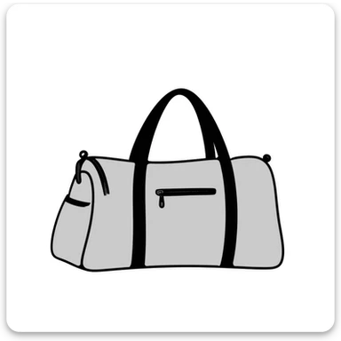 A sports duffel bag with straps and pockets in pastel colors (dd9fb0, ffc6d3, a3bfc9, c4bee2, f1b091), hand-drawn doodle style sticker