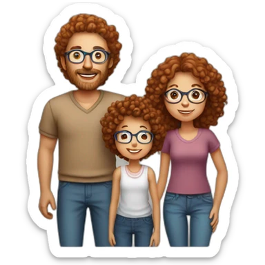 family of four father with gray hair mother with red curly hair and blue glasses son with brown hair and little daughter with curly brown hair sticker