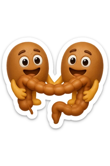emoji stile iphone di kiwi che tengono in mano un pezzo di colon con espressione felice in volto, iperrealistico 4k sticker