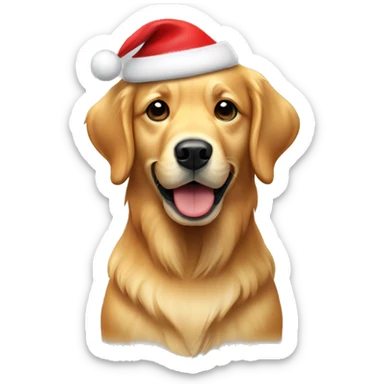 A golden retriever dog wearing a Santa hat sticker