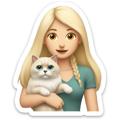 A blonde girl with a Himalayan cat in her arms ￼ sticker