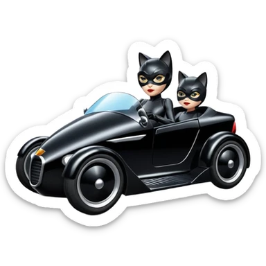 Hot rod comical Cat Woman’s stealth burglar sporty futuristic pursuit mobile two seater car (reclined seating position) sticker