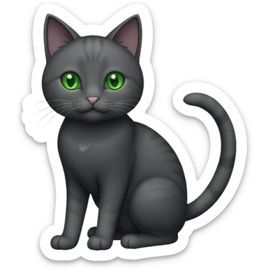 full body gorgeous solid dark grey cat with green eyes, white paws and white whiskers playing sticker