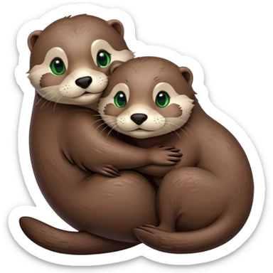 Otter with green eyes and an otter with brown eyes higging sticker