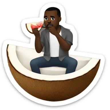kanye west drinking from a coconut shell with a straw and a little umbrella sticker