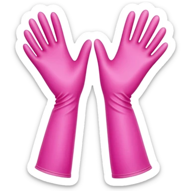 pair of bright rubber gloves with long cuffs and slightly curved fingers, suggesting flexibility and grip, vibrant pink color, soft matte finish, gentle creases indicating use, no sponge, soap, or sink, soft lighting, subtle shadows, emoji scale sticker