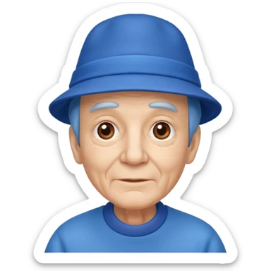elderly man with blue hat sticker