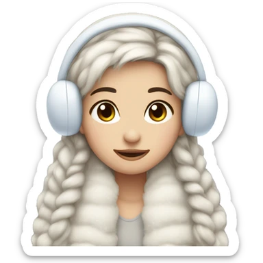 Winter girl long dark hair fluffy earmuffs  sticker