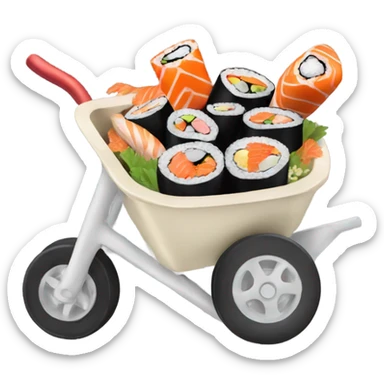 A wheelbarrow overflowing with sushi sticker