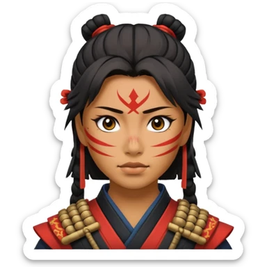A samurai warrior with scars all over her face sticker