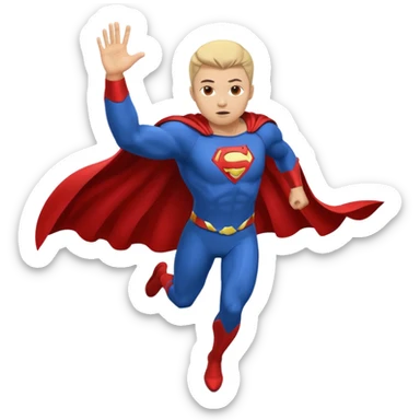 flying superhero in a blue suit with a developing cape sticker