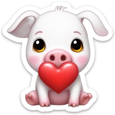 A pink baby pig with a white t-shirt on which there is a red heart, sticker
