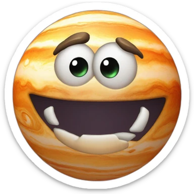 3d sphere Jupiter with a cartoon smiling skin texture with big stupid eyes sticker