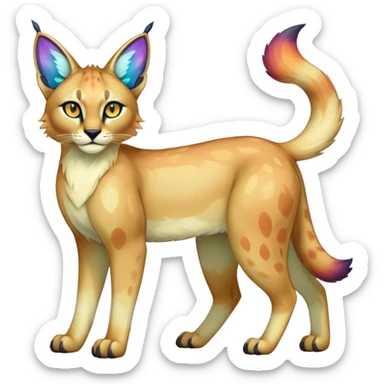 An iridescent transparent luminescent colorful fantasy-lynx-caracal-serval-fakemon-creature-hybrid full body sticker